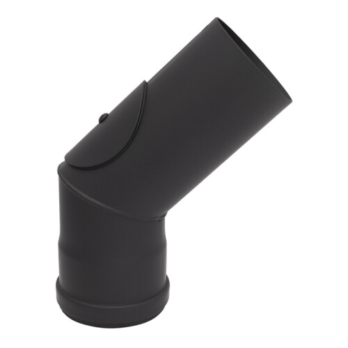 Pelletrohr Rauchrohr Bogen zweiteilig 45&deg; mit Pr&uuml;f&ouml;ffnung &Oslash; 80 mm Senotherm schwarz