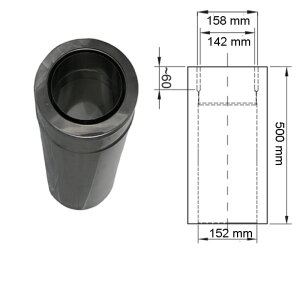 ZEN Schornstein Wanddurchf&uuml;hrung 500 mm mit intergriertem Wandfutter DW 150 mm Edelstahl gl&auml;nzend