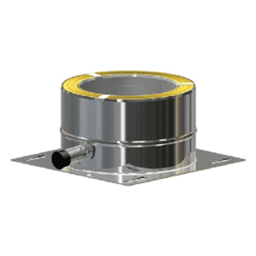 Edelstahlschornstein Grundplatte mit Kondensatablauf DW 100 mm Standard Plus 0,5 mm