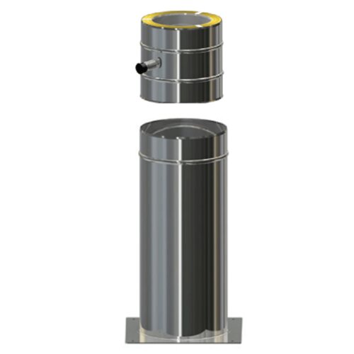 Edelstahlschornstein Standfu&szlig; 500 mm k&uuml;rzbar inkl.Ru&szlig;topf DW 150 mm Standard Plus 0,5 mm