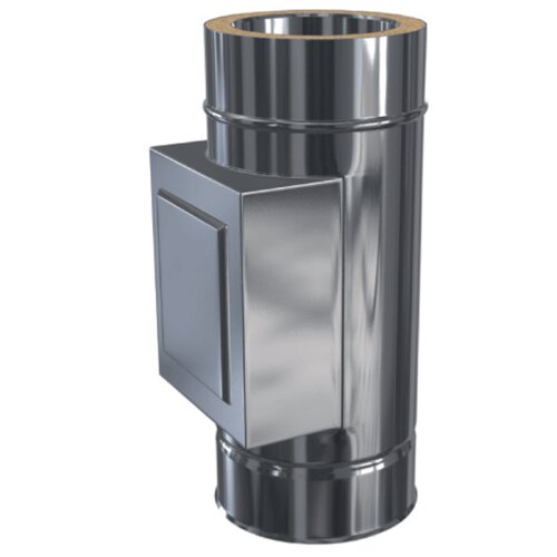 Edelstahlschornstein Pr&uuml;f&ouml;ffnung / Reinigungskasten mit T&uuml;r DW 113 mm Premium Plus 0,8 mm