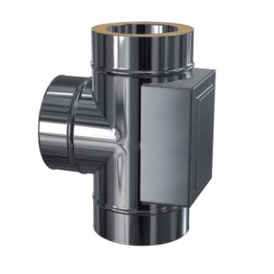 Edelstahlschornstein Pr&uuml;f&ouml;ffnung mit T-Anschluss 90&deg; gegen&uuml;berliegend DW 150 mm Standard Plus 0,5 mm