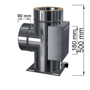 Edelstahlschornstein Bauteil Kombi Grundplatte+Reinigung+T-Anschluss 90&deg; DW 130 mm Standard Plus 0,5 mm
