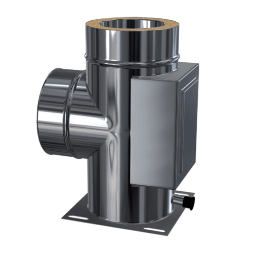 Edelstahlschornstein Bauteil Kombi Grundplatte+Reinigung+T-Anschluss 90&deg; DW 180 mm Premium 0,6 mm