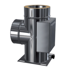 Edelstahlschornstein Bauteil Kombi Grundplatte+Reinigung+T-Anschluss 90&deg; DW 180 mm Premium 0,6 mm