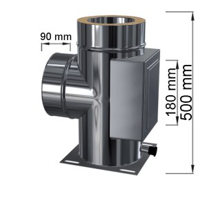 Edelstahlschornstein Bauteil Kombi Grundplatte+Reinigung+T-Anschluss 90&deg; DW 180 mm Premium 0,6 mm
