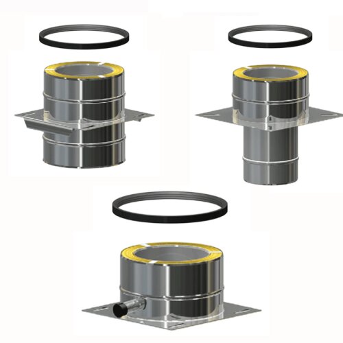 Edelstahlschornstein f&uuml;r &Uuml;berdruckbetrieb Grundplatten doppelwandig mit Dichtung DW 80 mm - 300 mm