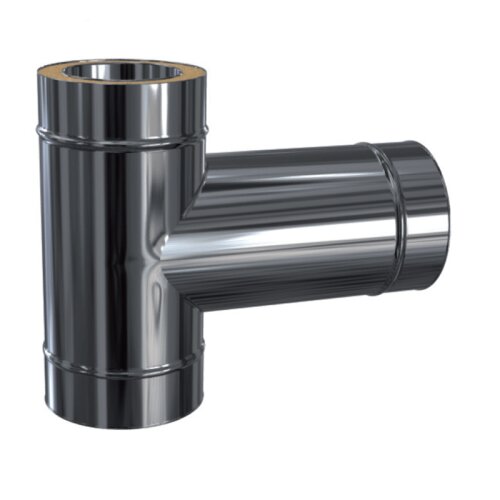 Edelstahlschornstein T-Anschluss 90&deg; mit langem Stutzen DW 130 mm Standard Plus 0,5 mm