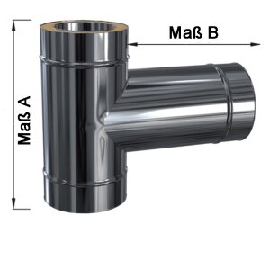 Edelstahlschornstein T-Anschluss 90&deg; mit langem Stutzen DW 130 mm Standard Plus 0,5 mm