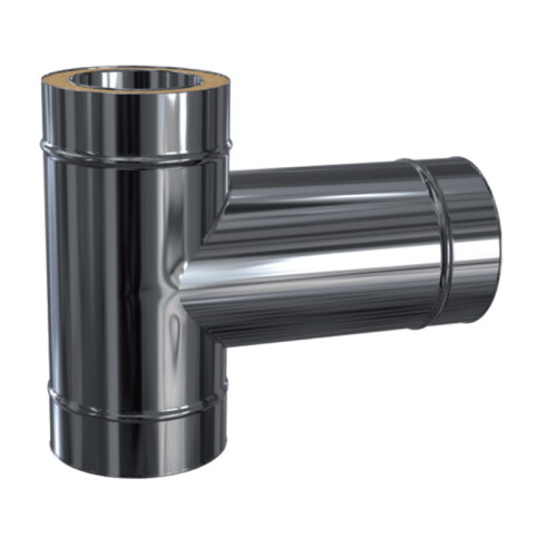 Edelstahlschornstein T-Anschluss 90&deg; mit langem Stutzen DW 160 mm Standard Plus 0,5 mm