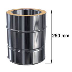 Edelstahlschornstein L&auml;ngenelement doppelwandig DW 80 mm 250 mm Premium Plus 0,8 mm