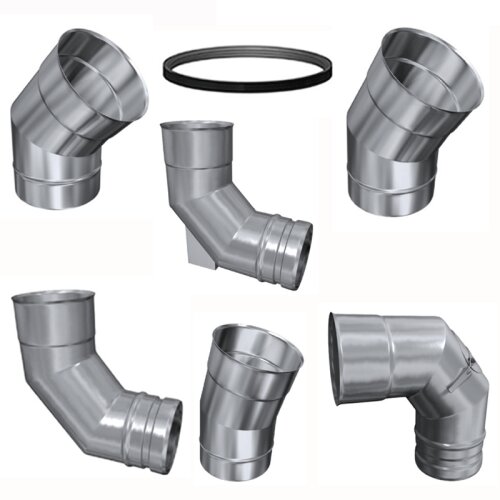 Edelstahlschornstein B&ouml;gen / Winkel einwandig inkl. Dichtung DN 80 mm - 300 mm