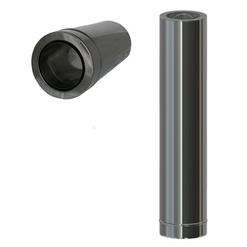 Edelstahlschornstein L&auml;ngenelement mit integr.Wandfutter frei k&uuml;rzbar DW 180 mm 1000 mm Premium 0,6 mm