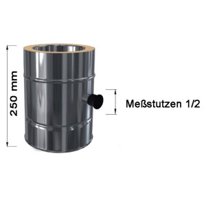 Edelstahlschornstein L&auml;ngenelement 250 mm mit Me&szlig;stutzen 1/2 DW 150 mm Premium 0,6 mm