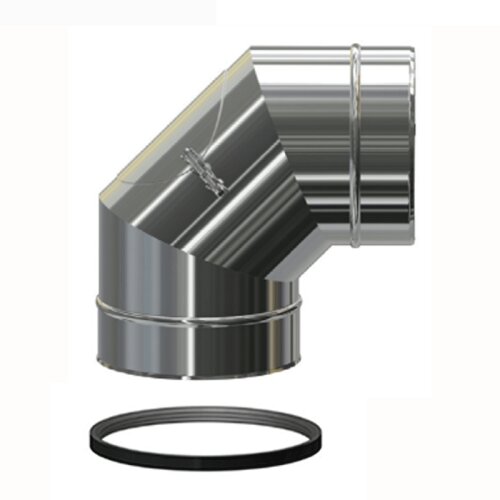 Edelstahlschornstein Bogen 93&deg; mit Revisions&ouml;ffnung f&uuml;r &Uuml;berdruckbetrieb DW 150 mm Modell 1 Standard 0,5 mm