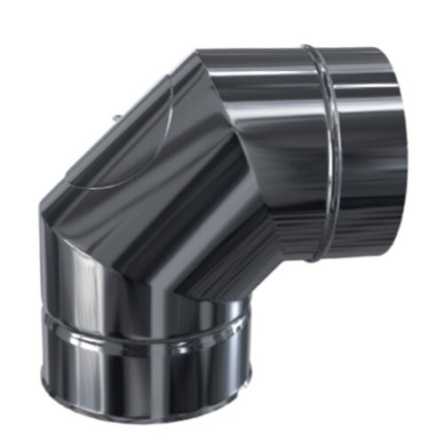 Edelstahlschornstein Bogen 90&deg; mit Revision DW 150 mm Premium 0,6 mm