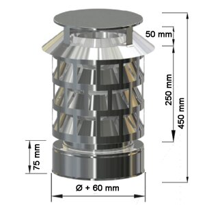 Edelstahlschornstein Regenhaube &quot; Rauchsauger &quot; DW 120 mm