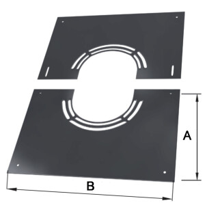 Edelstahlschornstein Deckenblende 2-teilig mit Hinterl&uuml;ftung 30-50&deg; DW 200 mm
