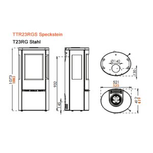 Kaminofen ThermaTech TT23RGS Stahl schwarz Speckstein 5,6kW