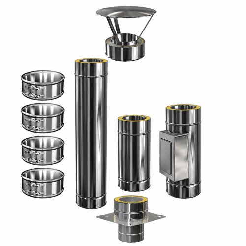 Schornsteinverlängerung DW 80 mm 2,0 m Einschub rund mit Prüföffnung / Regenhaube Premium 0,6 mm