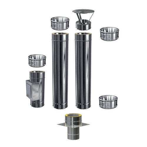 Schornsteinverl&auml;ngerung DW 80 mm 2,0 m mit zus&auml;tzlicher Pr&uuml;f&ouml;ffnung / Regenhaube Premium 0,6 mm