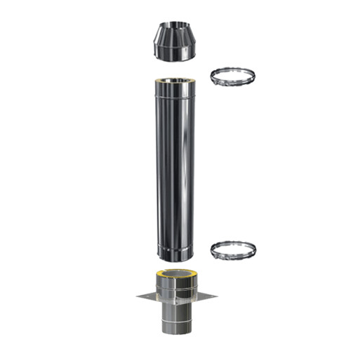 Schornsteinverl&auml;ngerung DW 120 mm 1,0 m ohne Pr&uuml;f&ouml;ffnung / M&uuml;ndungsabschluss konisch Standard 0,5 mm
