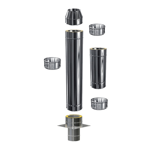 Schornsteinverl&auml;ngerung DW 130 mm 1,5 m ohne Pr&uuml;f&ouml;ffnung / M&uuml;ndungsabschluss konisch Premium 0,6 mm