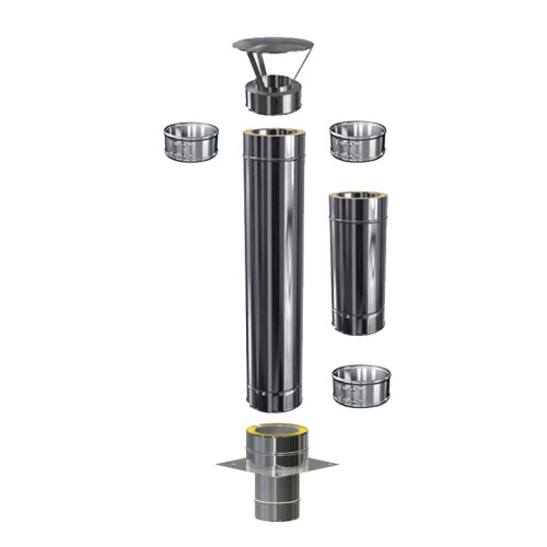 Schornsteinverl&auml;ngerung DW 130 mm 1,5 m ohne Pr&uuml;f&ouml;ffnung / Regenhaube Premium 0,6 mm