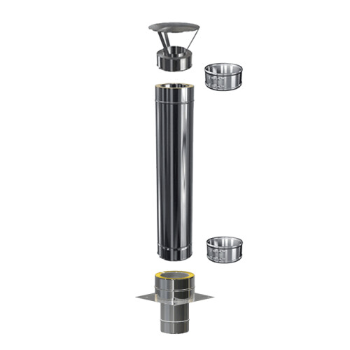 Schornsteinverl&auml;ngerung DW 150 mm 1,0 m ohne Pr&uuml;f&ouml;ffnung / Regenhaube Premium 0,6 mm