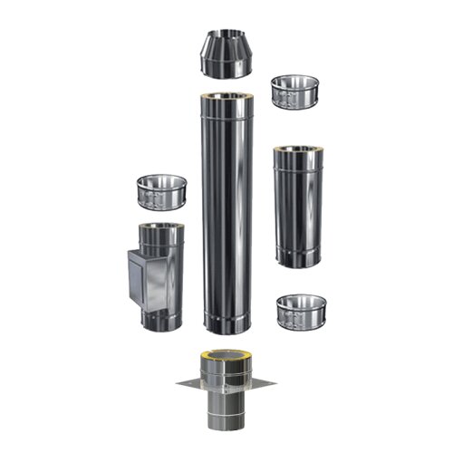 Schornsteinverl&auml;ngerung DW 150 mm 1,5 m mit zus&auml;tzlicher Pr&uuml;f&ouml;ffnung / M&uuml;ndungsabschluss konisch Premium 0,6 mm