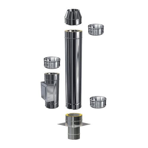 Schornsteinverl&auml;ngerung DW 160 mm 1,0 m mit zus&auml;tzlicher Pr&uuml;f&ouml;ffnung / M&uuml;ndungsabschluss konisch Premium 0,6 mm