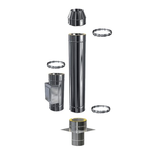 Schornsteinverl&auml;ngerung DW 200 mm 1,0 m mit zus&auml;tzlicher Pr&uuml;f&ouml;ffnung / M&uuml;ndungsabschluss konisch Standard 0,5 mm