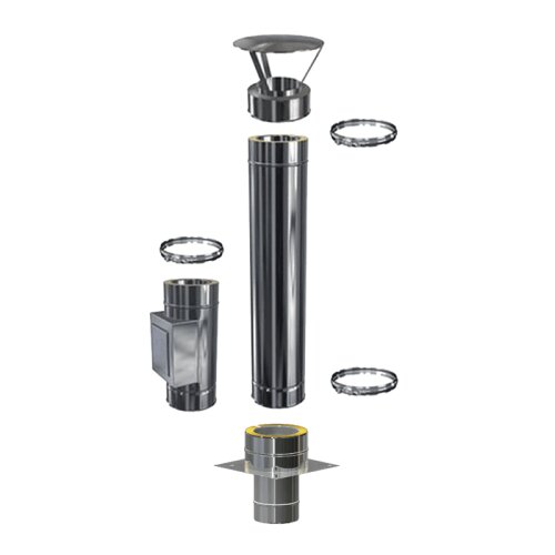 Schornsteinverl&auml;ngerung DW 200 mm 1,0 m mit zus&auml;tzlicher Pr&uuml;f&ouml;ffnung / Regenhaube Standard 0,5 mm