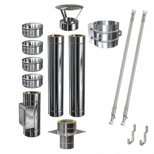 Schornsteinverlängerung DW 200 mm 2,5 m Einschub rund mit Prüföffnung / Regenhaube Premium 0,6 mm