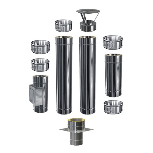 Schornsteinverl&auml;ngerung DW 200 mm 2,5 m mit zus&auml;tzlicher Pr&uuml;f&ouml;ffnung / Regenhaube Premium 0,6 mm