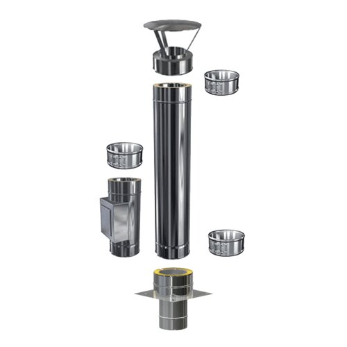 Schornsteinverlängerung DW 250 mm 1,0 m mit zusätzlicher Prüföffnung / Regenhaube Premium Olymp 1,0 mm
