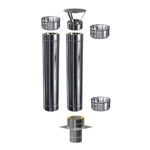 Schornsteinverl&auml;ngerung DW 250 mm 2,0 m ohne Pr&uuml;f&ouml;ffnung / Regenhaube Premium Plus 0,8 mm