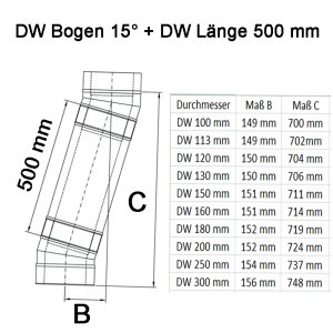 Edelstahlschornstein Bogen / Winkel 15&deg; DW &Oslash; 80 - 300 mm