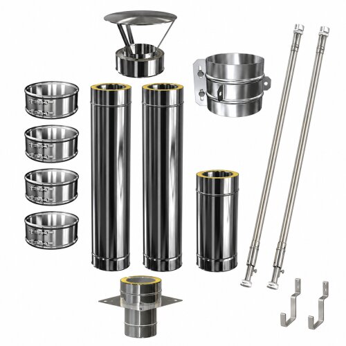 Schornsteinverlängerung DW 300 mm 2,5 m Einschub rund ohne Prüföffnung / Regenhaube Premium 0,6 mm