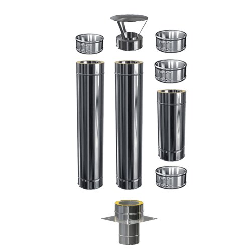Schornsteinverl&auml;ngerung DW 300 mm 2,5 m ohne Pr&uuml;f&ouml;ffnung / Regenhaube Premium 0,6 mm