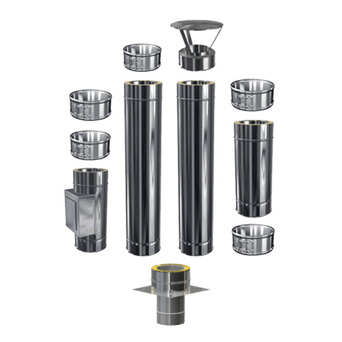 Schornsteinverl&auml;ngerung DW 300 mm 2,5 m mit zus&auml;tzlicher Pr&uuml;f&ouml;ffnung / Regenhaube Premium Olymp 1,0 mm