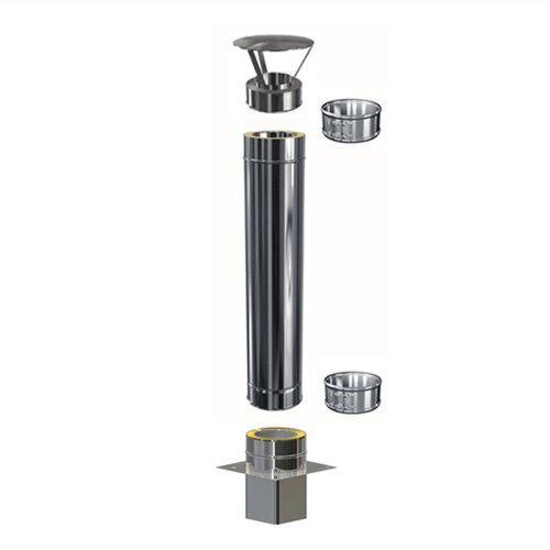 Edelstahl Schornsteinverl&auml;ngerung Einschub eckig DW 80 mm 1,0 m ohne Pr&uuml;f&ouml;ffnung / Regenhaube Premium 0,6 mm