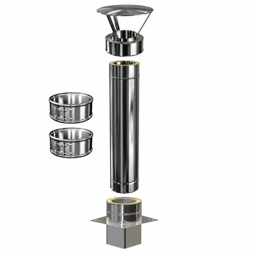 Schornsteinverlängerung DW 80 mm 1,0 m Einschub eckig ohne Prüföffnung / Regenhaube Premium Plus 0,8 mm