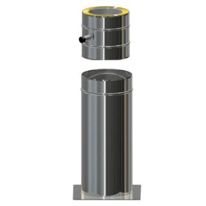 Edelstahlschornstein Standfu&szlig; 500 mm k&uuml;rzbar inkl.Ru&szlig;topf DW 80 mm Premium 0,6 mm