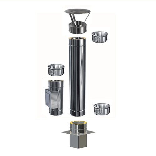 Edelstahl Schornsteinverl&auml;ngerung Einschub eckig DW 113 mm 1,0 m mit zus&auml;tzlicher Pr&uuml;f&ouml;ffnung / Regenhaube Premium 0,6 mm