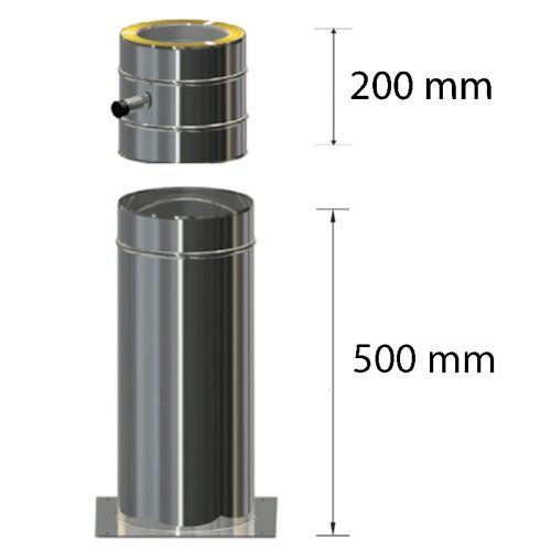 Edelstahlschornstein Standfuß 500 mm kürzbar inkl.Rußtopf DW 200 mm Standard Plus 0,5 mm