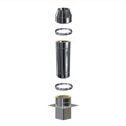 Edelstahl Schornsteinverl&auml;ngerung Einschub eckig DW 120 mm 0,5 m ohne Pr&uuml;f&ouml;ffnung / M&uuml;ndungsabschluss konisch Standard 0,5 mm