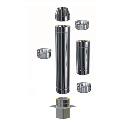 Edelstahl Schornsteinverl&auml;ngerung Einschub eckig DW 120 mm 1,5 m ohne Pr&uuml;f&ouml;ffnung / M&uuml;ndungsabschluss konisch Premium Plus 0,8 mm