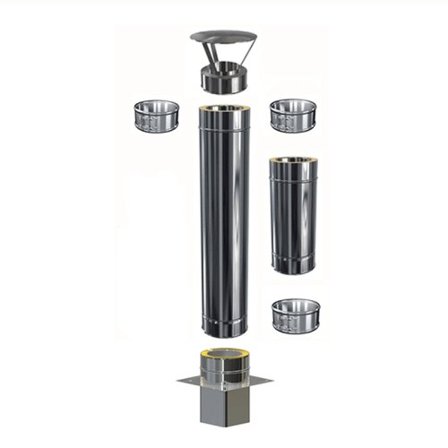 Edelstahl Schornsteinverl&auml;ngerung Einschub eckig DW 120 mm 1,5 m ohne Pr&uuml;f&ouml;ffnung / Regenhaube Premium Olymp 1,0 mm