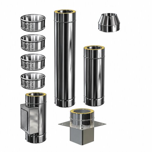 Schornsteinverlängerung DW 120 mm 2,0 m Einschub eckig mit Prüföffnung / Mündungsabschluss konisch Premium Plus 0,8 mm